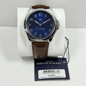 Tommy Hilfiger 1791449 Navy Blue Dial Brown Leather Strap 45MM Men’s Watch